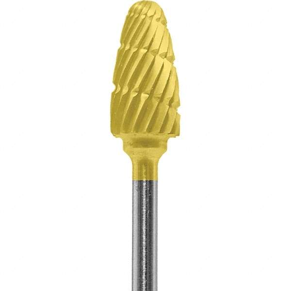Made in USA - 1/4" Cut Diam, 0.0925" Shank Diam, Tree with Radius Head Double Cut Burr - Carbide, 1/2" LOC, 2" OAL - Americas Industrial Supply