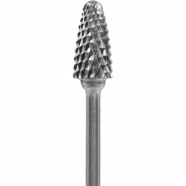 Made in USA - 1/4" Cut Diam, 0.0925" Shank Diam, Tree with Radius Head Diamond Cut Burr - Carbide, 1/2" LOC, 2" OAL - Americas Industrial Supply