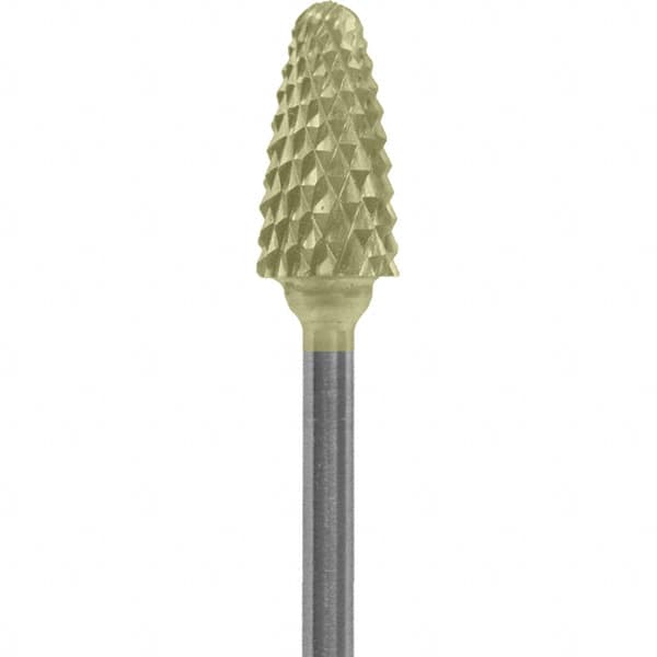Made in USA - 6mm Cut Diam, 0.0925" Shank Diam, Tree with Radius Head Double Cut Burr - Carbide, 14mm LOC, 52mm OAL - Americas Industrial Supply
