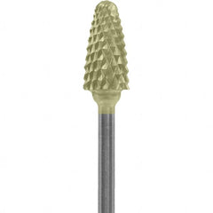 Made in USA - 1/4" Cut Diam, 0.0925" Shank Diam, Tree with Radius Head Diamond Cut Burr - Carbide, 1/2" LOC, 2" OAL - Americas Industrial Supply