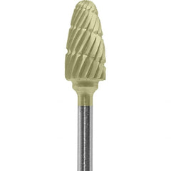 Made in USA - 1/4" Cut Diam, 0.0925" Shank Diam, Tree with Radius Head Double Cut Burr - Carbide, 1/2" LOC, 2" OAL - Americas Industrial Supply