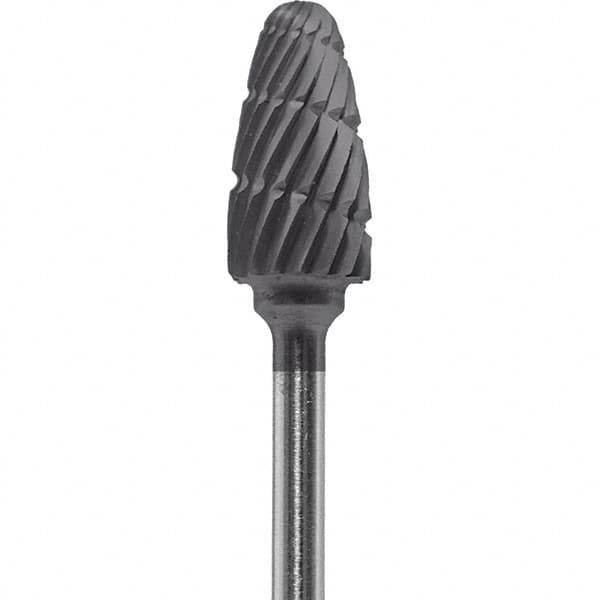 Made in USA - 6mm Cut Diam, 0.0925" Shank Diam, Tree with Radius Head Double Cut Burr - Carbide, 14mm LOC, 52mm OAL - Americas Industrial Supply
