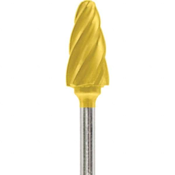 Made in USA - 1/4" Cut Diam, 0.0925" Shank Diam, Tree with Radius Head Aluma Cut Burr - Carbide, 1/2" LOC, 2" OAL - Americas Industrial Supply