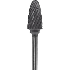 Made in USA - 1/4" Cut Diam, 0.0925" Shank Diam, Tree with Radius Head Chipbreaker Cut Burr - Carbide, 1/2" LOC, 2" OAL - Americas Industrial Supply