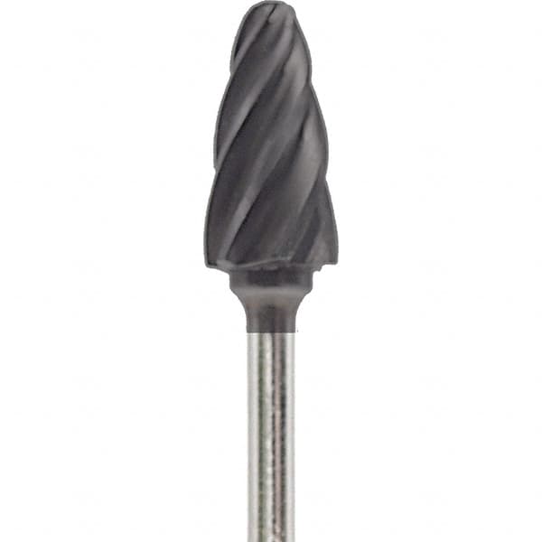 Made in USA - 1/4" Cut Diam, 0.0925" Shank Diam, Tree with Radius Head Aluma Cut Burr - Carbide, 1/2" LOC, 2" OAL - Americas Industrial Supply