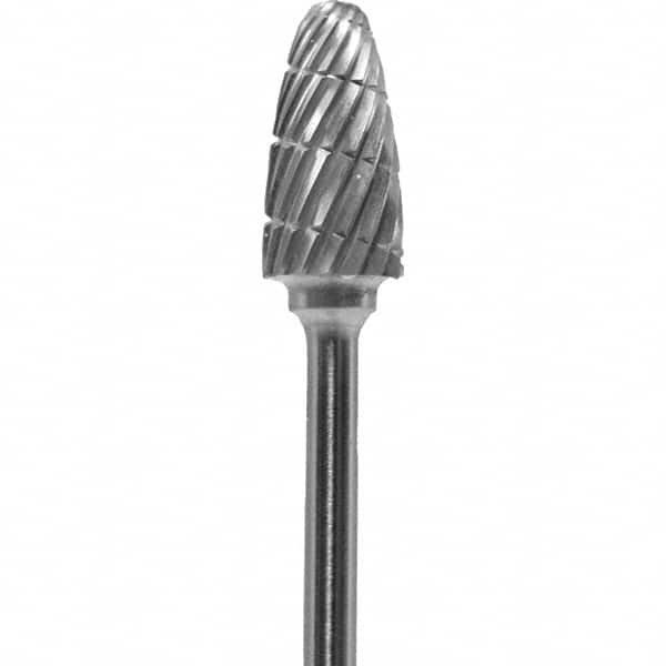Made in USA - 1/4" Cut Diam, 0.0925" Shank Diam, Tree with Radius Head Chipbreaker Cut Burr - Carbide, 1/2" LOC, 2" OAL - Americas Industrial Supply