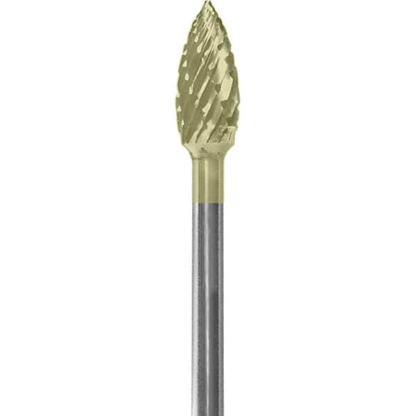 Made in USA - 3/16" Cut Diam, 0.0925" Shank Diam, Flame Head Double Cut Burr - Carbide, 3/8" LOC, 1-7/8" OAL - Americas Industrial Supply