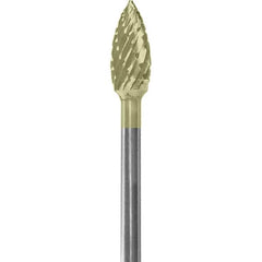 Made in USA - 3/16" Cut Diam, 0.0925" Shank Diam, Flame Head Double Cut Burr - Carbide, 3/8" LOC, 1-7/8" OAL - Americas Industrial Supply