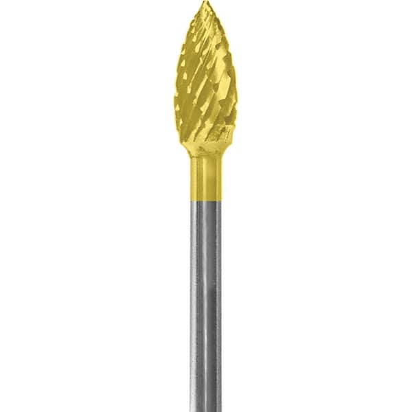 Made in USA - 3/16" Cut Diam, 0.0925" Shank Diam, Flame Head Double Cut Burr - Carbide, 3/8" LOC, 1-7/8" OAL - Americas Industrial Supply