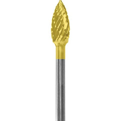 Made in USA - 3/16" Cut Diam, 0.0925" Shank Diam, Flame Head Double Cut Burr - Carbide, 3/8" LOC, 1-7/8" OAL - Americas Industrial Supply