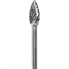 Made in USA - 3/16" Cut Diam, 0.0925" Shank Diam, Flame Head Double Cut Burr - Carbide, 3/8" LOC, 1-7/8" OAL - Americas Industrial Supply