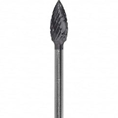 Made in USA - 3/16" Cut Diam, 0.0925" Shank Diam, Flame Head Diamond Cut Burr - Carbide, 3/8" LOC, 1-7/8" OAL - Americas Industrial Supply
