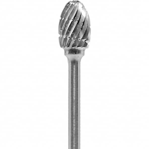 Made in USA - 1/4" Cut Diam, 0.0925" Shank Diam, Oval Head Chipbreaker Cut Burr - Carbide, 3/8" LOC, 1-7/8" OAL - Americas Industrial Supply