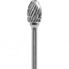 Made in USA - 1/4" Cut Diam, 0.0925" Shank Diam, Oval Head Chipbreaker Cut Burr - Carbide, 3/8" LOC, 1-7/8" OAL - Americas Industrial Supply