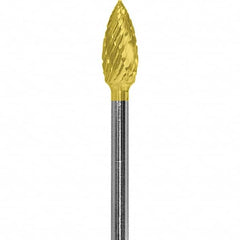 Made in USA - 3/16" Cut Diam, 0.0925" Shank Diam, Flame Head Diamond Cut Burr - Carbide, 3/8" LOC, 1-7/8" OAL - Americas Industrial Supply