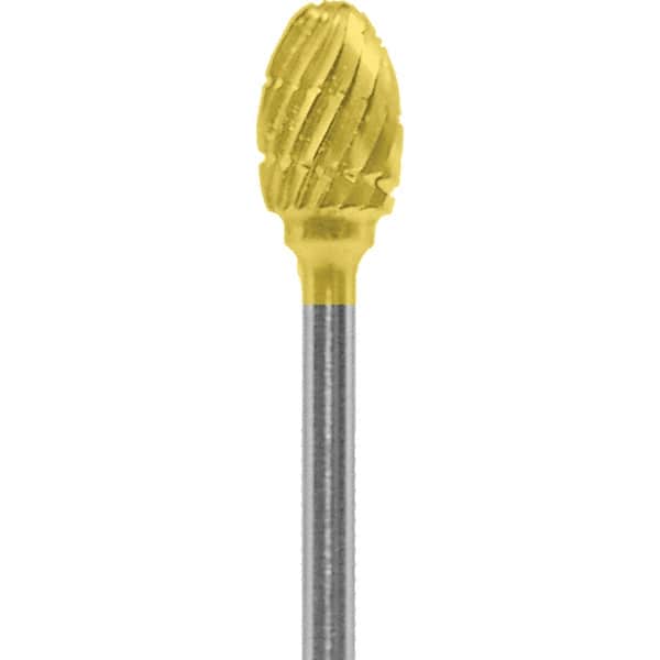 Made in USA - 1/4" Cut Diam, 0.0925" Shank Diam, Oval Head Chipbreaker Cut Burr - Carbide, 3/8" LOC, 1-7/8" OAL - Americas Industrial Supply