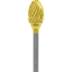 Made in USA - 1/4" Cut Diam, 0.0925" Shank Diam, Oval Head Chipbreaker Cut Burr - Carbide, 3/8" LOC, 1-7/8" OAL - Americas Industrial Supply