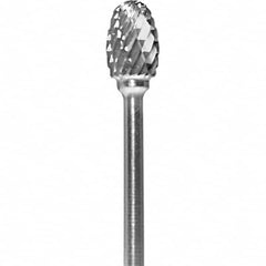 Made in USA - 1/4" Cut Diam, 0.0925" Shank Diam, Oval Head Double Cut Burr - Carbide, 3/8" LOC, 1-7/8" OAL - Americas Industrial Supply