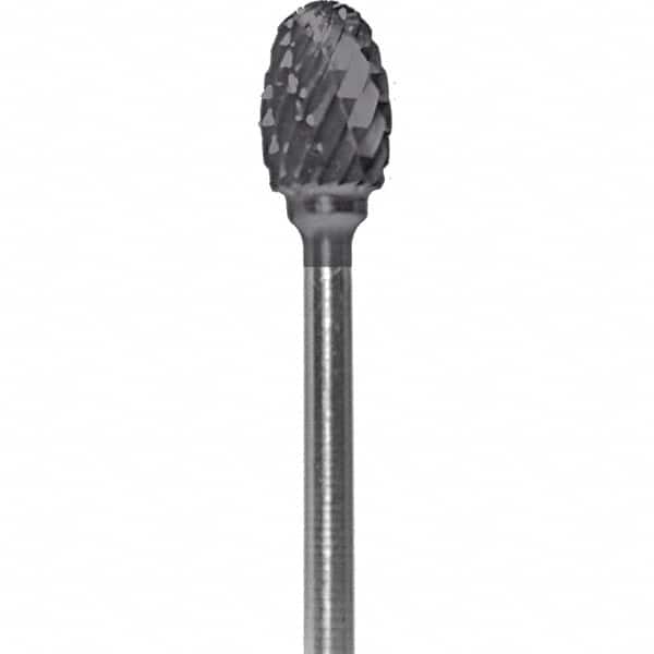 Made in USA - 1/4" Cut Diam, 0.0925" Shank Diam, Oval Head Double Cut Burr - Carbide, 3/8" LOC, 1-7/8" OAL - Americas Industrial Supply