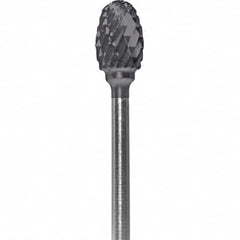 Made in USA - 1/4" Cut Diam, 0.0925" Shank Diam, Oval Head Double Cut Burr - Carbide, 3/8" LOC, 1-7/8" OAL - Americas Industrial Supply