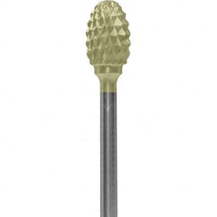Made in USA - 1/4" Cut Diam, 0.0925" Shank Diam, Oval Head Diamond Cut Burr - Carbide, 3/8" LOC, 1-7/8" OAL - Americas Industrial Supply