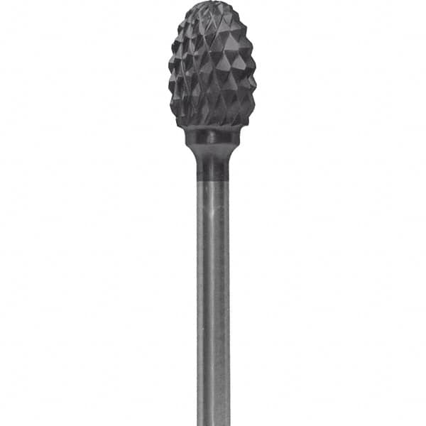 Made in USA - 1/4" Cut Diam, 0.0925" Shank Diam, Oval Head Diamond Cut Burr - Carbide, 3/8" LOC, 1-7/8" OAL - Americas Industrial Supply