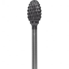 Made in USA - 1/4" Cut Diam, 0.0925" Shank Diam, Oval Head Diamond Cut Burr - Carbide, 3/8" LOC, 1-7/8" OAL - Americas Industrial Supply