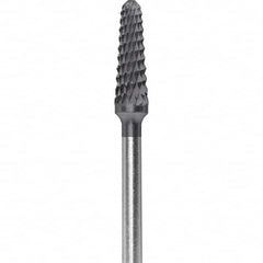 Made in USA - 5/32" Cut Diam, 0.0925" Shank Diam, Cone Head Diamond Cut Burr - Carbide, 1/2" LOC, 2" OAL - Americas Industrial Supply