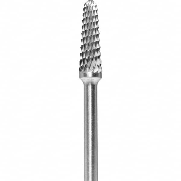 Made in USA - 5/32" Cut Diam, 0.0925" Shank Diam, Cone Head Diamond Cut Burr - Carbide, 1/2" LOC, 2" OAL - Americas Industrial Supply