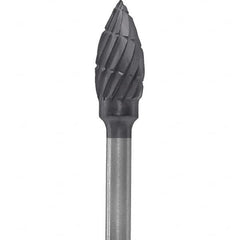 Made in USA - 3/16" Cut Diam, 0.0925" Shank Diam, Flame Head Chipbreaker Cut Burr - Carbide, 3/8" LOC, 1-7/8" OAL - Americas Industrial Supply