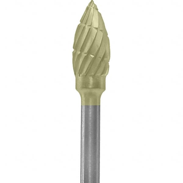 Made in USA - 3/16" Cut Diam, 0.0925" Shank Diam, Flame Head Chipbreaker Cut Burr - Carbide, 3/8" LOC, 1-7/8" OAL - Americas Industrial Supply