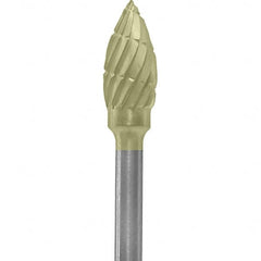 Made in USA - 3/16" Cut Diam, 0.0925" Shank Diam, Flame Head Chipbreaker Cut Burr - Carbide, 3/8" LOC, 1-7/8" OAL - Americas Industrial Supply