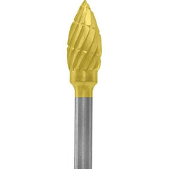 Made in USA - 3/16" Cut Diam, 0.0925" Shank Diam, Flame Head Chipbreaker Cut Burr - Carbide, 3/8" LOC, 1-7/8" OAL - Americas Industrial Supply