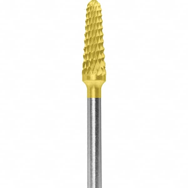 Made in USA - 5/32" Cut Diam, 0.0925" Shank Diam, Cone Head Diamond Cut Burr - Carbide, 1/2" LOC, 2" OAL - Americas Industrial Supply