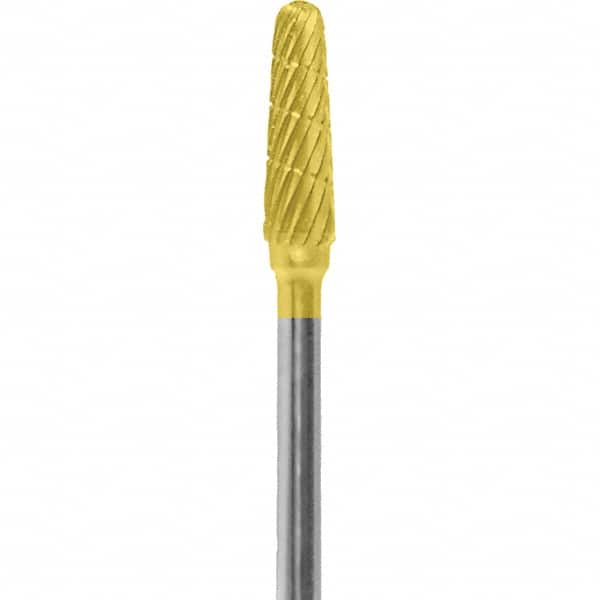 Made in USA - 5/32" Cut Diam, 0.0925" Shank Diam, Cone Head Chipbreaker Cut Burr - Carbide, 1/2" LOC, 2" OAL - Americas Industrial Supply