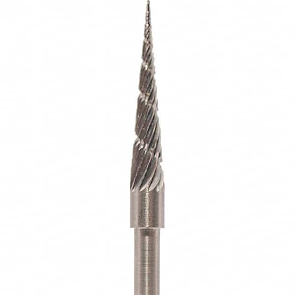 Made in USA - 3mm Cut Diam, 0.0925" Shank Diam, Cone Head Chipbreaker Cut Burr - Carbide, 16mm LOC, 38mm OAL - Americas Industrial Supply