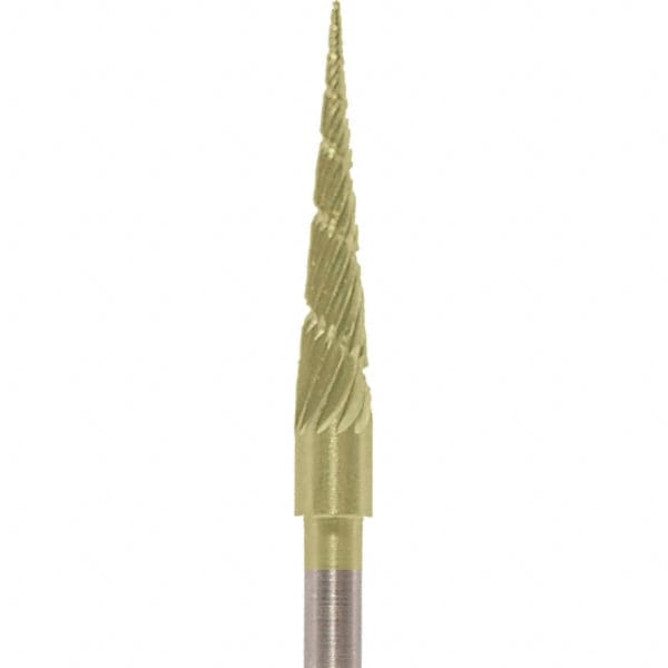 Made in USA - 1/8" Cut Diam, 0.0925" Shank Diam, Cone Head Chipbreaker Cut Burr - Carbide, 5/8" LOC, 1-1/2" OAL - Americas Industrial Supply