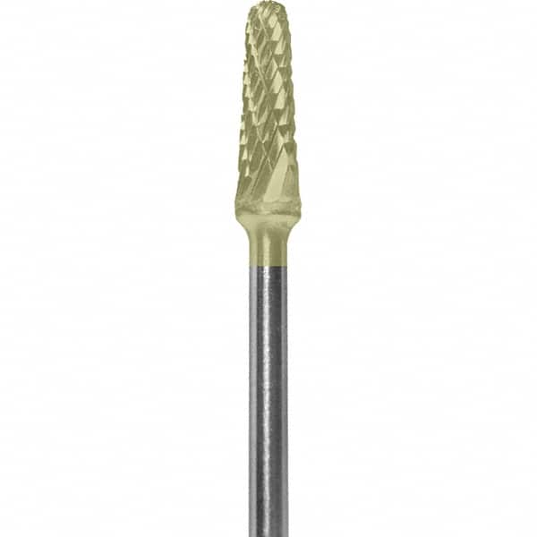 Made in USA - 5/32" Cut Diam, 0.0925" Shank Diam, Cone Head Double Cut Burr - Carbide, 1/2" LOC, 2" OAL - Americas Industrial Supply