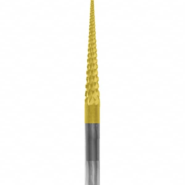 Made in USA - 3/32" Cut Diam, 0.0925" Shank Diam, Cone Head Chipbreaker Cut Burr - Carbide, 5/8" LOC, 1-1/2" OAL - Americas Industrial Supply