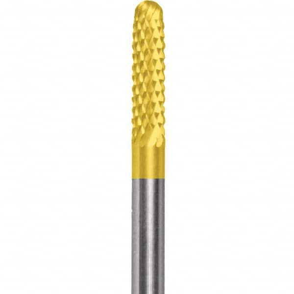 Made in USA - 3/32" Cut Diam, 0.0925" Shank Diam, Cylinder with Radius Head Diamond Cut Burr - Carbide, 1/2" LOC, 1-1/2" OAL - Americas Industrial Supply