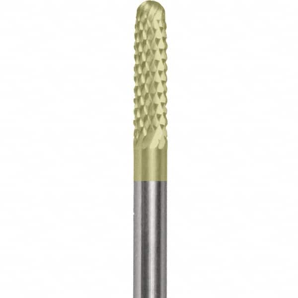Made in USA - 2.3mm Cut Diam, 0.0925" Shank Diam, Cylinder with Radius Head Double Cut Burr - Carbide, 15mm LOC, 50mm OAL - Americas Industrial Supply