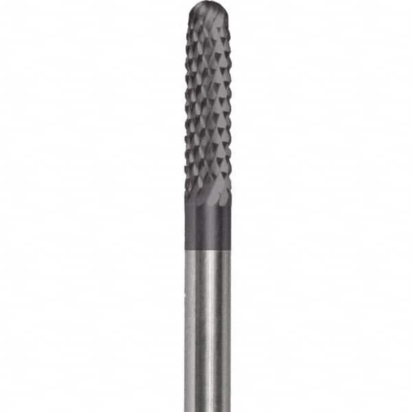 Made in USA - 2.3mm Cut Diam, 0.0925" Shank Diam, Cylinder with Radius Head Double Cut Burr - Carbide, 15mm LOC, 50mm OAL - Americas Industrial Supply