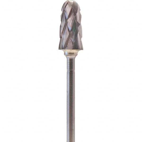 Made in USA - 7mm Cut Diam, 0.0925" Shank Diam, Cone Head Double Cut Burr - Carbide, 14mm LOC, 52mm OAL - Americas Industrial Supply