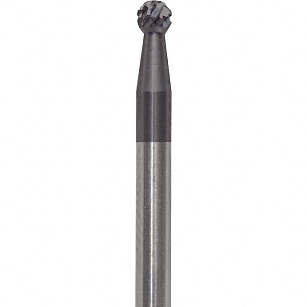 Made in USA - 3/32" Cut Diam, 0.0925" Shank Diam, Ball Head Diamond Cut Burr - Carbide, 3/32" LOC, 1-1/2" OAL - Americas Industrial Supply