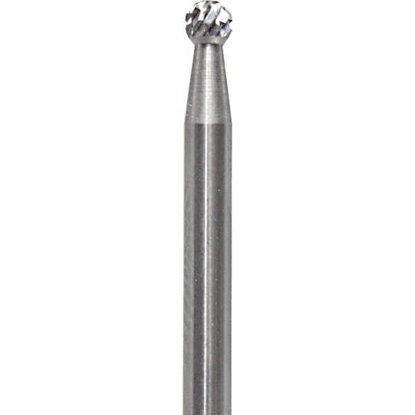 Made in USA - 3/32" Cut Diam, 0.0925" Shank Diam, Ball Head Diamond Cut Burr - Carbide, 3/32" LOC, 1-1/2" OAL - Americas Industrial Supply
