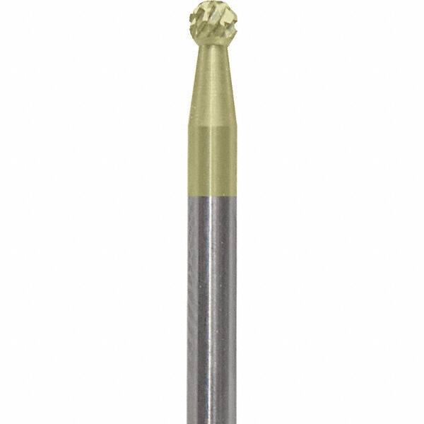 Made in USA - 3/32" Cut Diam, 0.0925" Shank Diam, Ball Head Diamond Cut Burr - Carbide, 3/32" LOC, 1-1/2" OAL - Americas Industrial Supply
