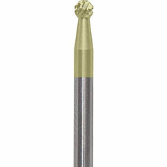 Made in USA - 3/32" Cut Diam, 0.0925" Shank Diam, Ball Head Diamond Cut Burr - Carbide, 3/32" LOC, 1-1/2" OAL - Americas Industrial Supply