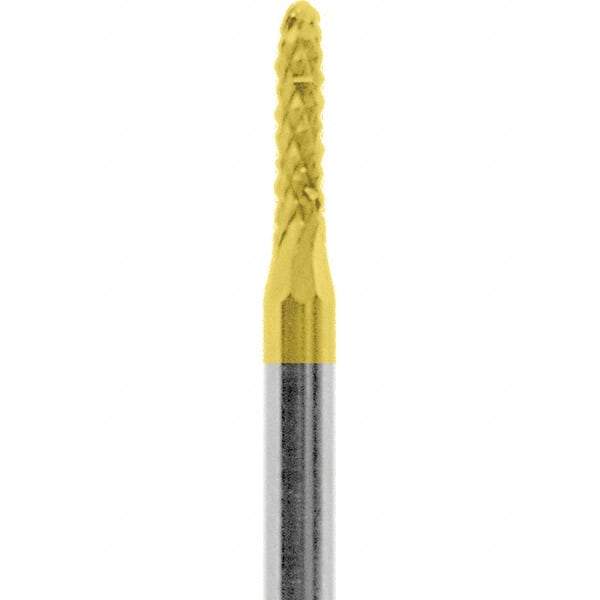 Made in USA - 1/16" Cut Diam, 3/32" Shank Diam, Cylinder with Radius Head Diamond Cut Burr - Carbide, 1/4" LOC, 1-1/2" OAL - Americas Industrial Supply