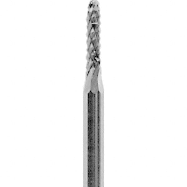 Made in USA - 1/16" Cut Diam, 3/32" Shank Diam, Cylinder with Radius Head Diamond Cut Burr - Carbide, 1/4" LOC, 1-1/2" OAL - Americas Industrial Supply