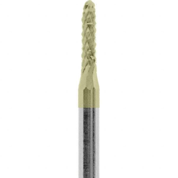 Made in USA - 1/16" Cut Diam, 3/32" Shank Diam, Cylinder with Radius Head Diamond Cut Burr - Carbide, 1/4" LOC, 1-1/2" OAL - Americas Industrial Supply